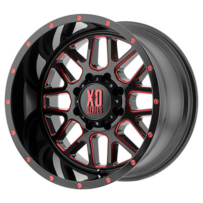 XD Wheels XD820 Grenade, 20x10 with 5 on 5 Bolt Pattern - Black / Milled / Red - XD82021050924NRC